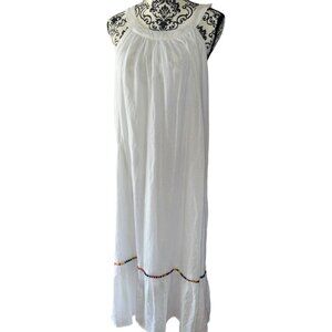Superfoxx White Pompom Midi Linen Lined Gauzy Dress size XL
